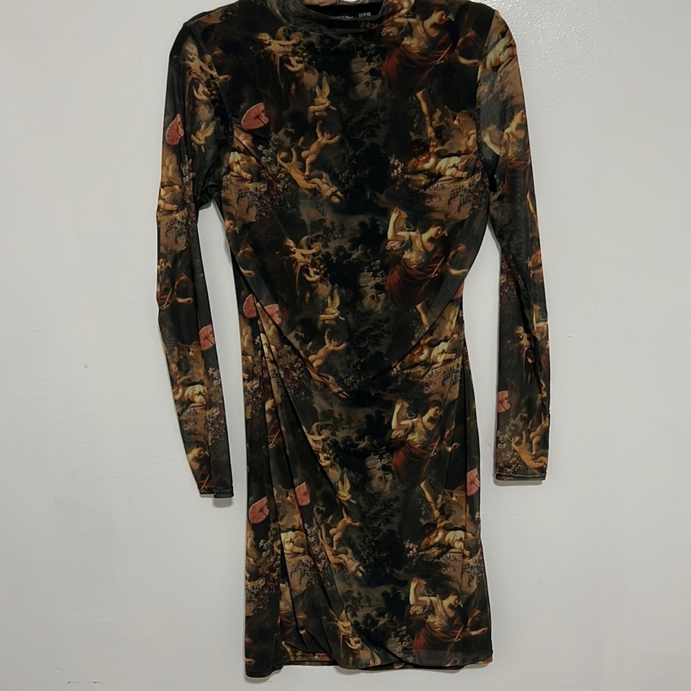 Pretty Little Thing Printed Bodycon Dress with mesh sleeves. Only worn once.